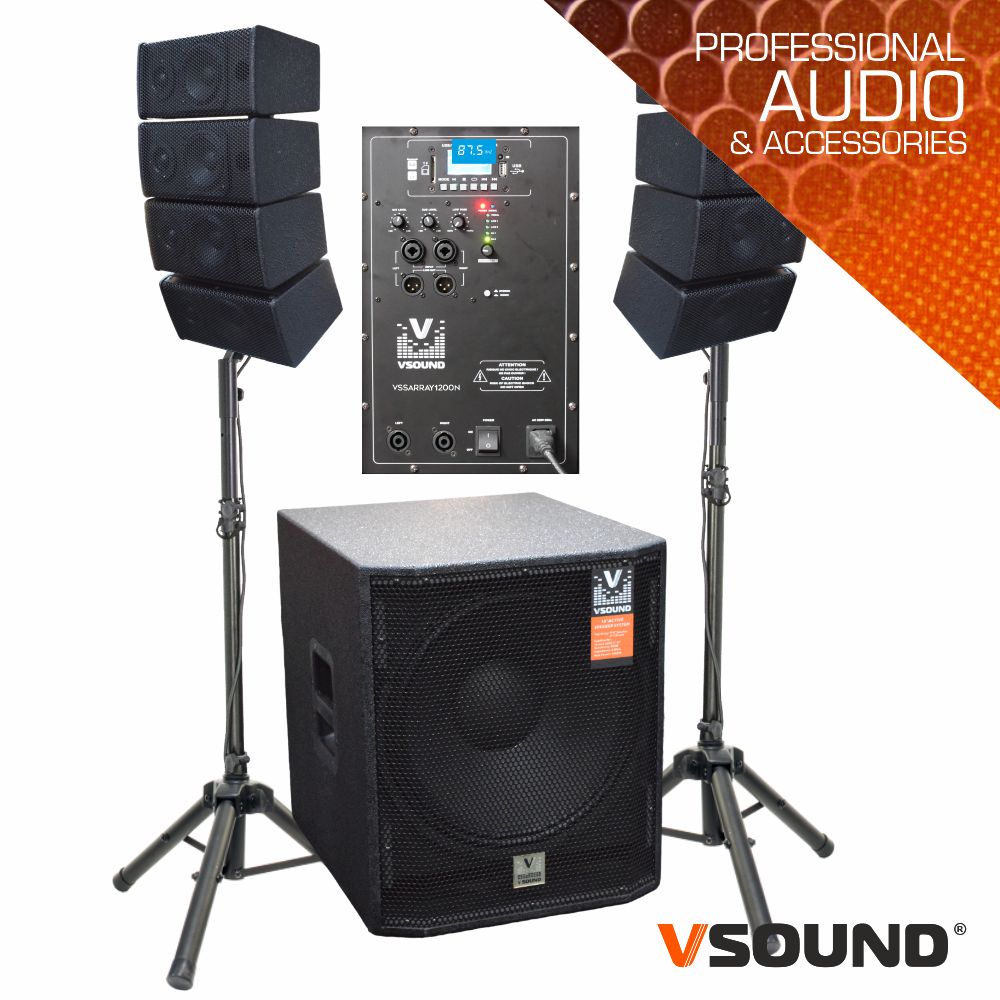 Sistema LINE-ARRAY Ativo 8 Colunas 2x4"+SUB 18" 1200W VSOUND