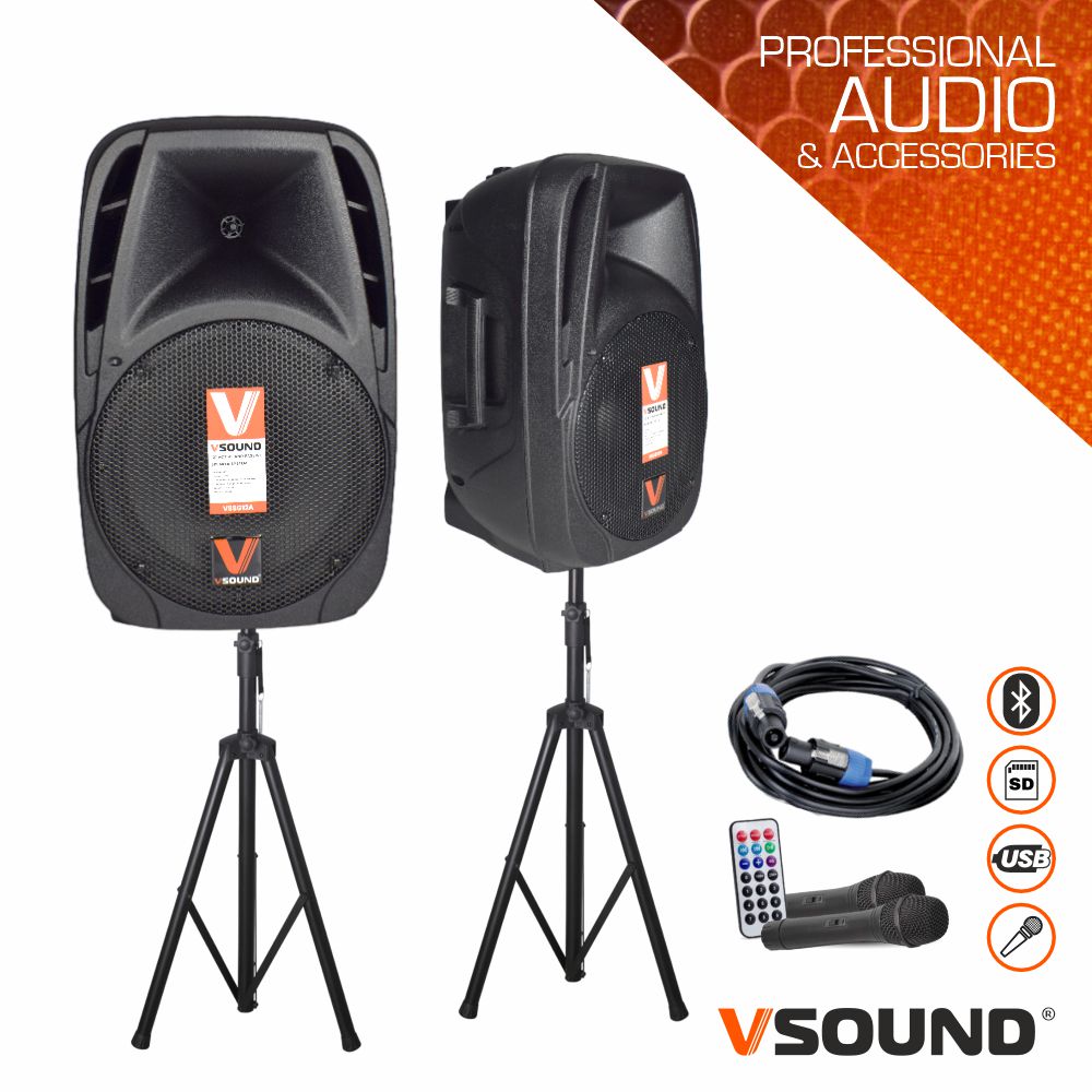 COLUNA AMPLIFICADA 15" 2x500W USB/BT/SD MICRO VSOUND