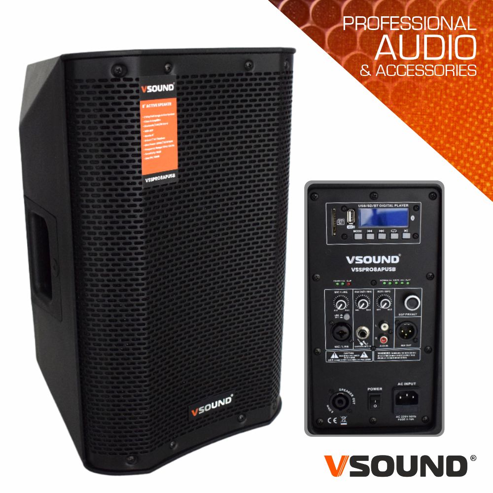 VSSPRO8APUSB Coluna bi-amplificada pro 8p USB/SD/FM/BT 300W VSOUND