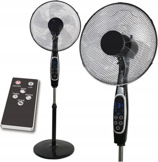 P-44-076 Ventoinha de pé LCD de 16 e 60 W + controle remoto, preto