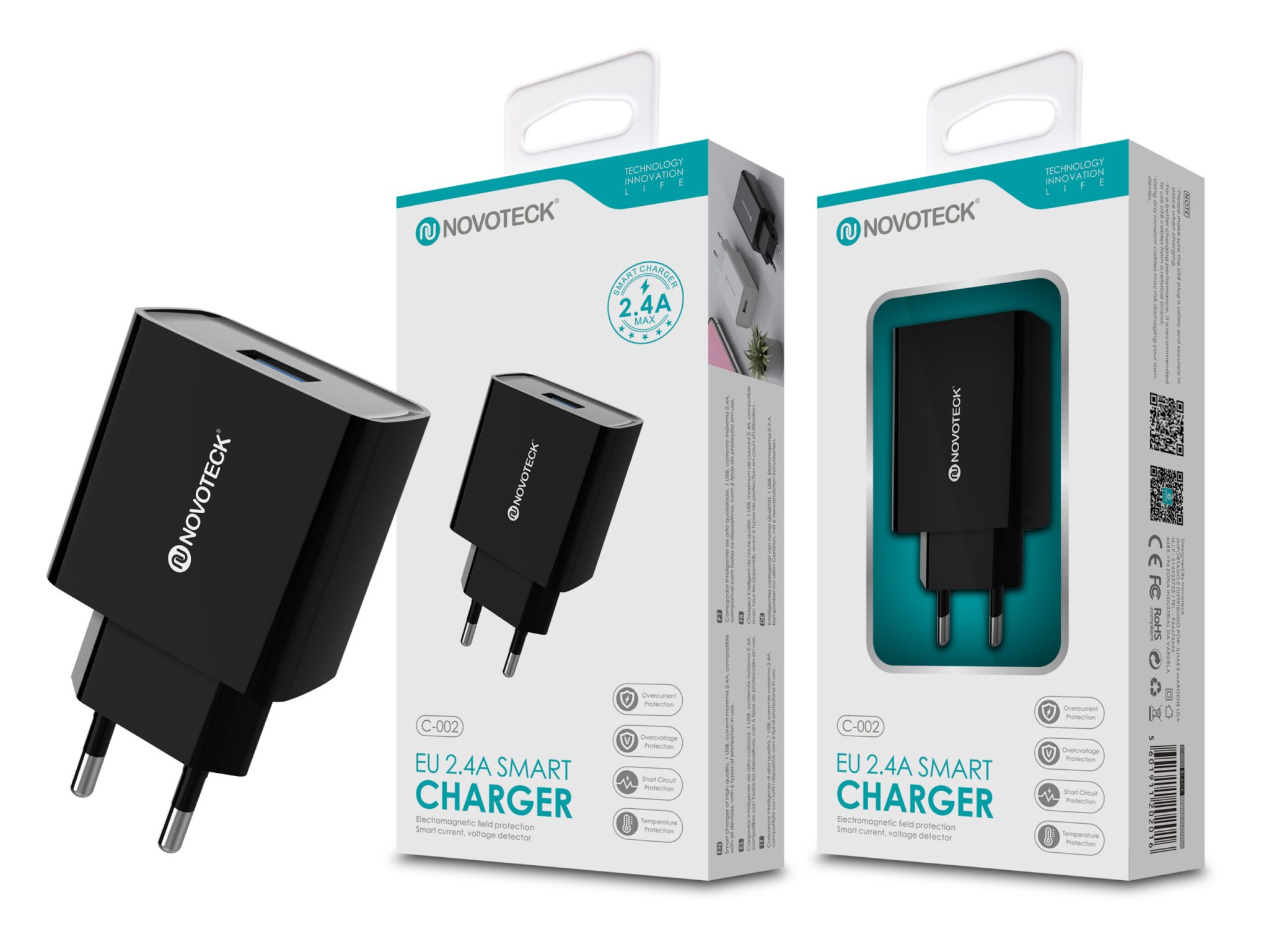 Carregador 2.4A 1 USB Negro NOVOTECK C-002