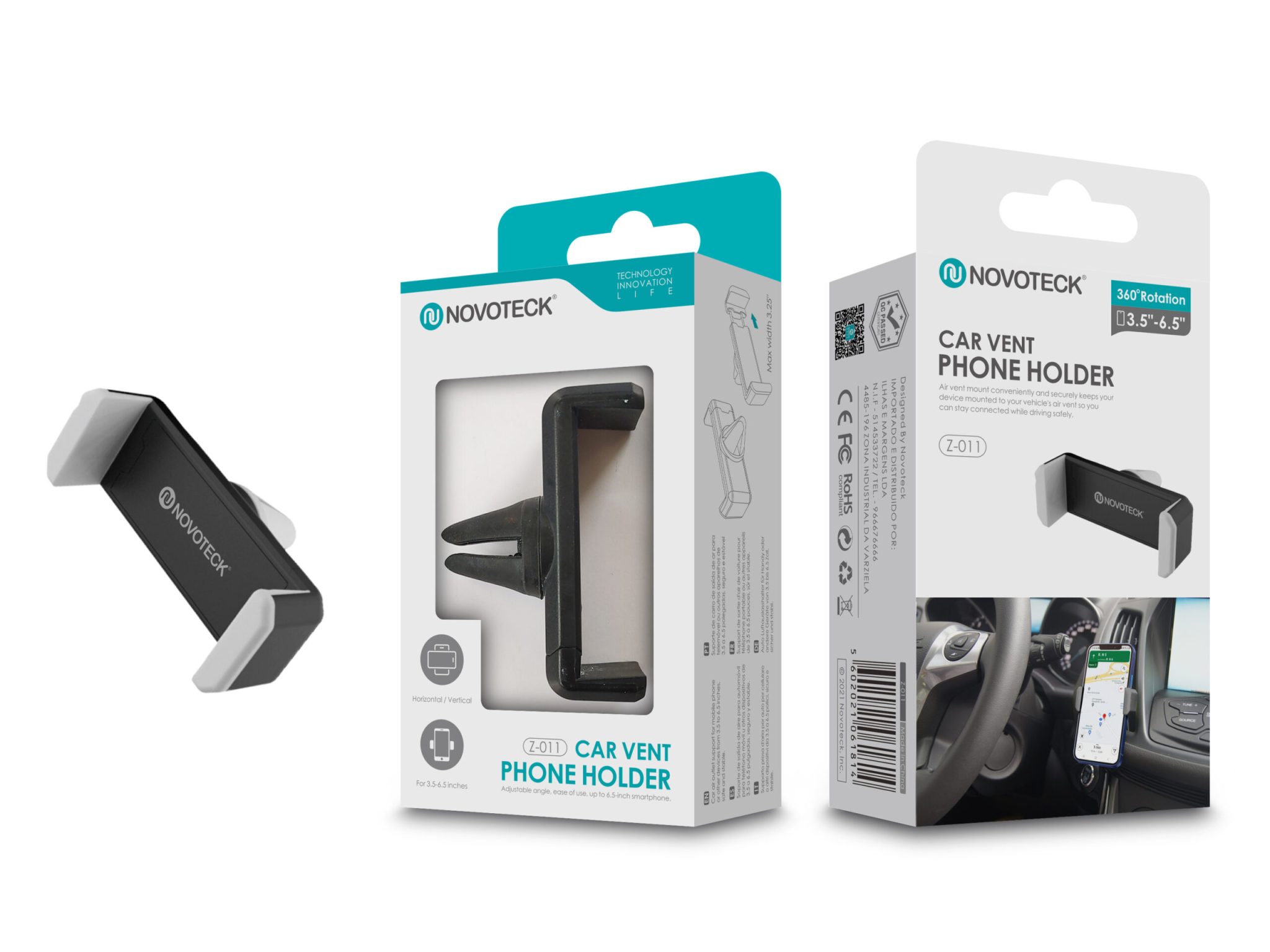 Suporte para Telemóvel de Ventilação Cinza-Negro Z-011 Rotação 360