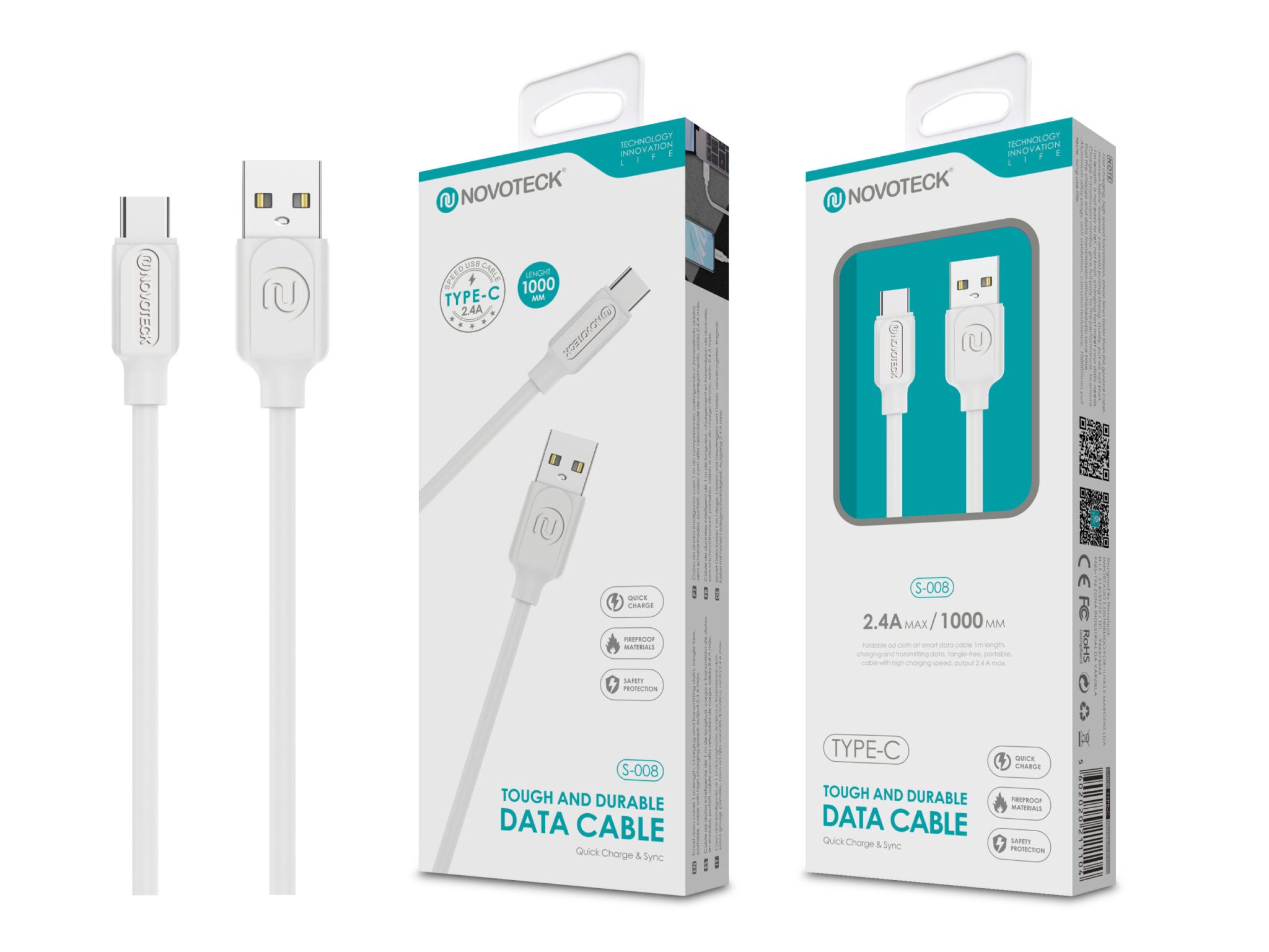 Cabo Type-C Branco 2.4A 1M S-008
