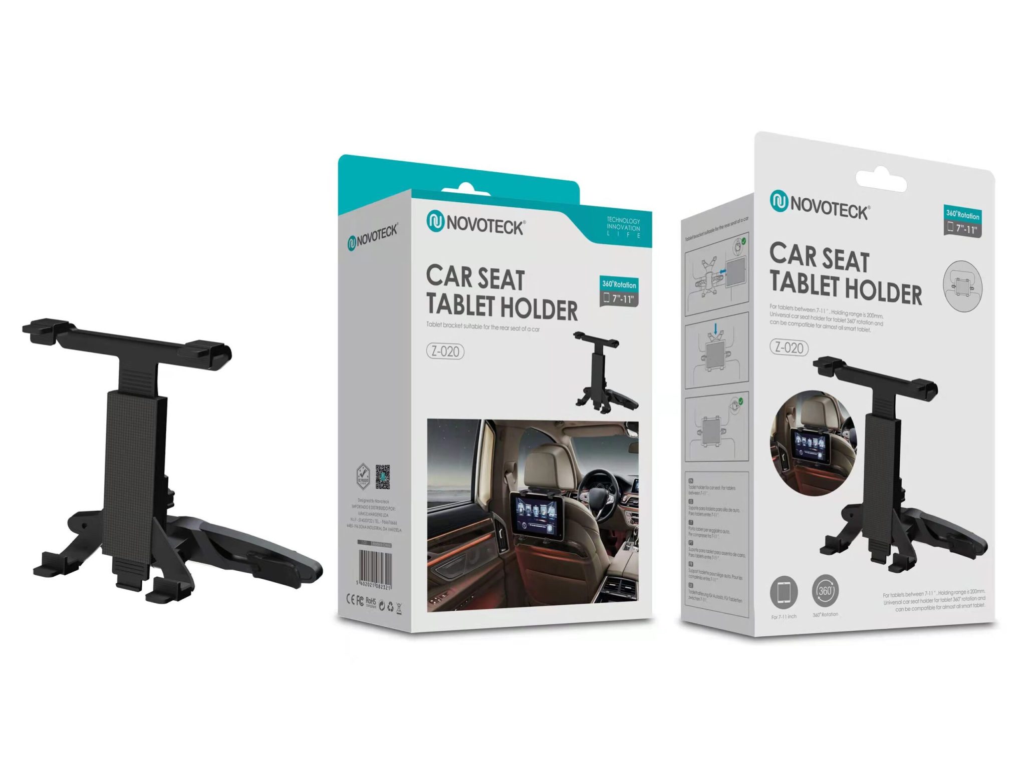 Suporte de Tablet para Assento de Carro Z-020 - Universal, Rotação 360°, para Tablets 7''-11''