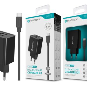 Carregador com Cabo Type-C Negro 2.4A 2 USB NOVOTECK C-003T