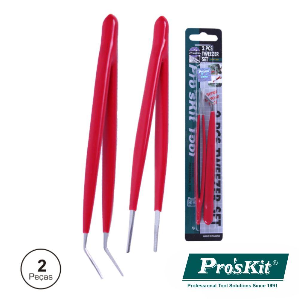 CONJUNTO 2 PINÇAS C/ PONTAS CURVAS E PLANAS PROSKIT