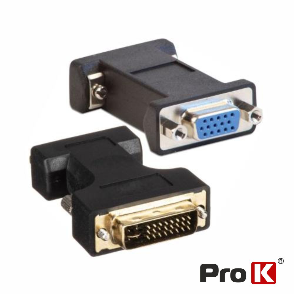 Ficha Adaptadora DVI-I Dual Link Macho / VGA Fêmea PROK