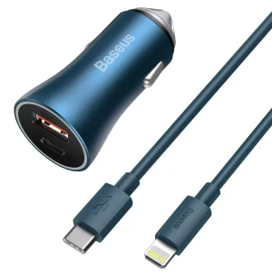 Carregador de Carro Baseus Usb e Usb-C 3a Azul