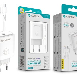 Kit Carregador Rápido NOVOTECK C-015L PD 45W GaN - Com Cabo Type-C para Lightning, Portátil e Eficiente