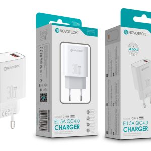 Carregador Rápido NOVOTECK C-016 QC4.0 30W - Carregamento Eficiente de 5A, Compacto e Seguro Branco