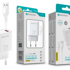 Kit Carregador Rápido NOVOTECK C-016L QC4.0 30W - Com Cabo Lightning, Carregamento Rápido e Seguro Branco