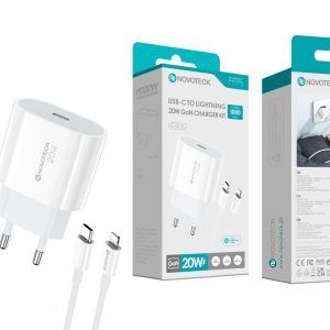 Carregador GaN USB-C PD 20W Cabo Usb-C to Lightning NOVOTECK C-017L