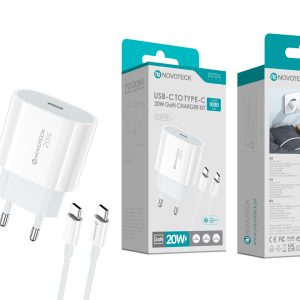 Carregador GaN USB-C PD 20W Cabo Usb-C to Type-C NOVOTECK C-017T