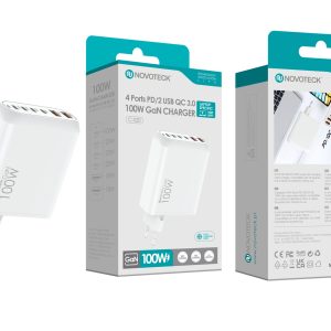 Carregador GaN PD 100W TYPE-CX4 + USBX2 NOVOTECK C-020