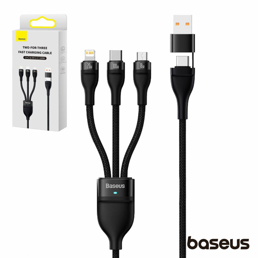 CASS030101 Cabo USB-A/C Macho / USB/USB-C + lighning 1.2m - 100w - Baseus