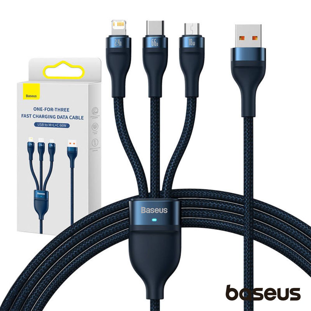 Cabo USB-A p/ MicroUSB/USB-C/Lightning Macho 1.2M 66W