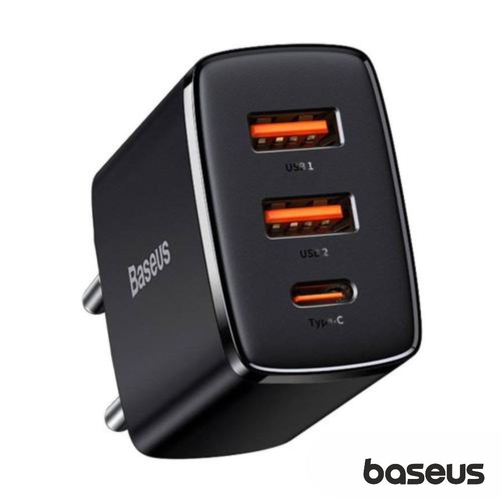 Alimentador Comutado 2 USB-A / 1 USB-C PD 30W Preto BASEUS