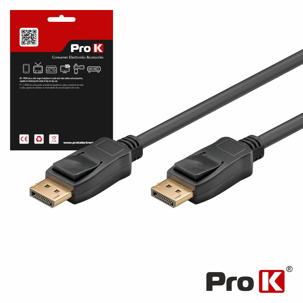 Cabo Displayport 4K Macho / Macho Preto 3m PROK