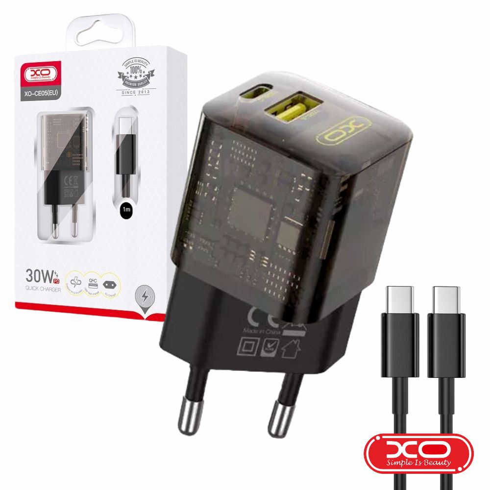 Alimentador USB-A QC3.0 18W / USB-C PD 30W 3A + Cabo XO