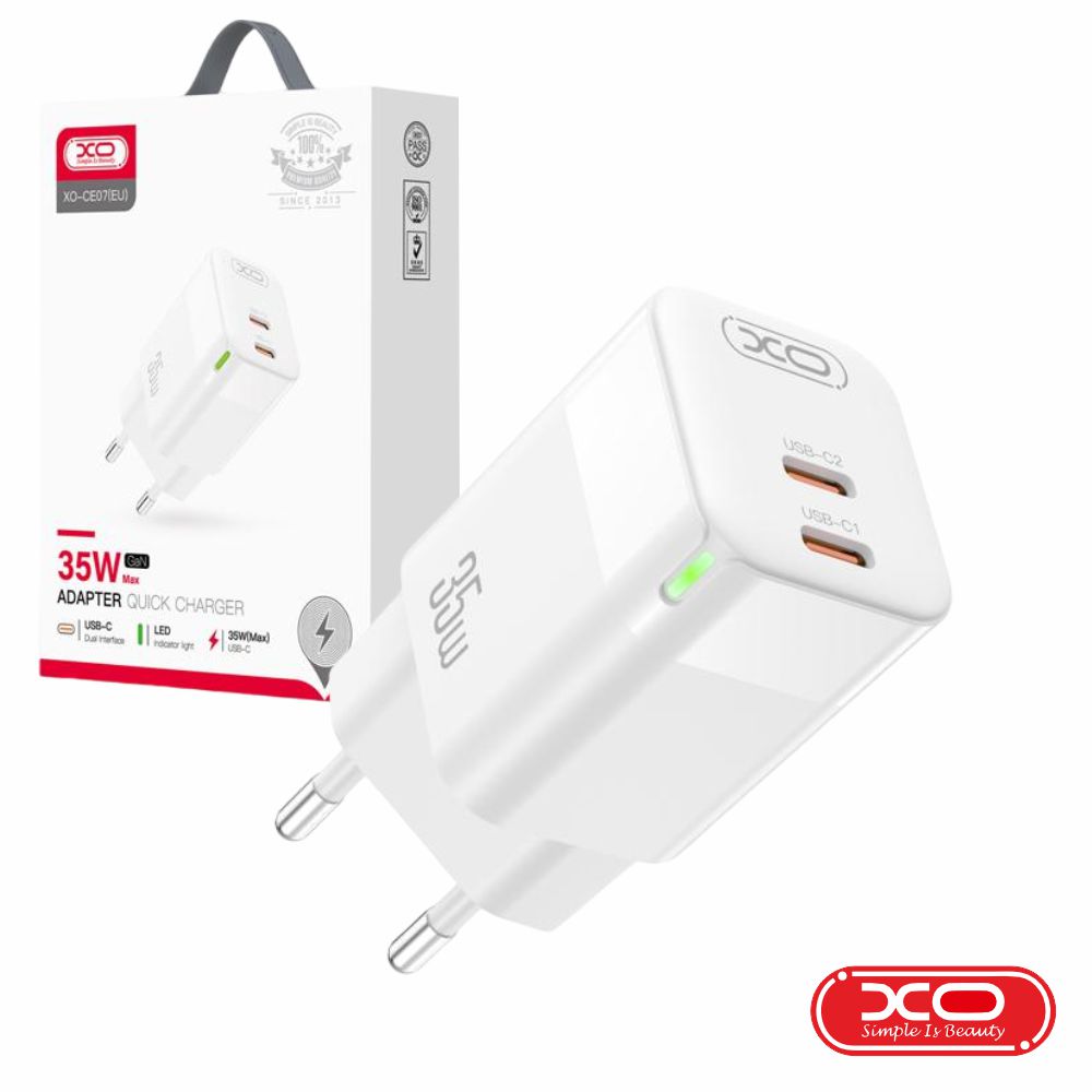 CE07 Alimentador 2 USB-C PD 35W GaN 3A Branco XO