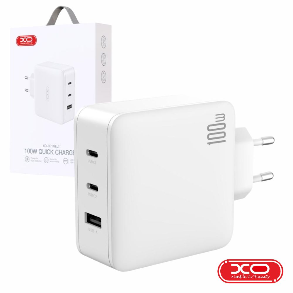 Alimentador USB-A 18W 2.4A / 2 USB-C PD 100W 3A GaN XO