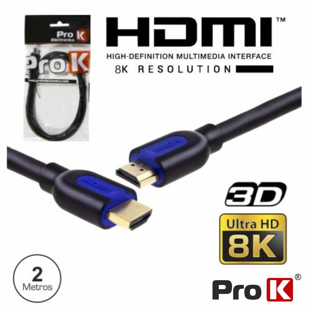 CABO HDMI DOURADO MACHO / MACHO 2.1 8K PRETO 2M PROK