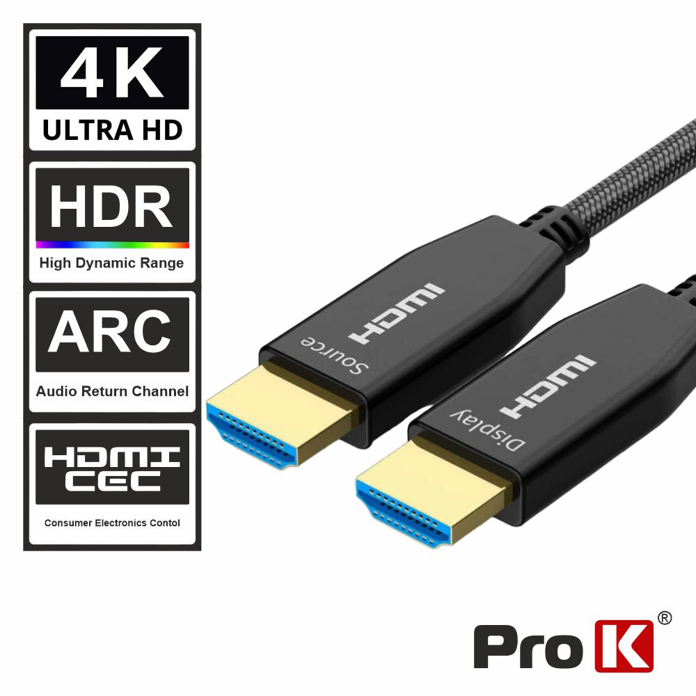 Cabo HDMI Fibra Óptica Dourado Macho / Macho 2.0 4K 30m