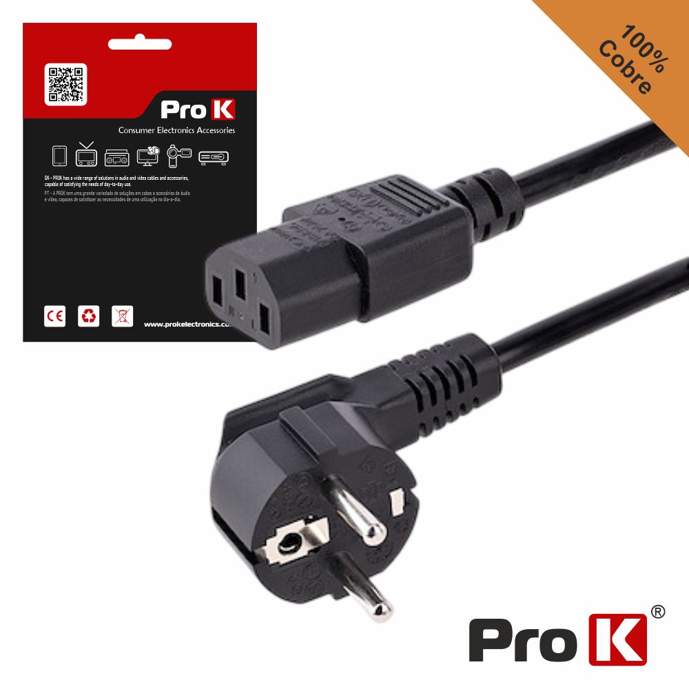 CIEC13/1.5B Cabo Alimentação Schuko Macho / IEC-C13 Fêmea 1.5mt Preto