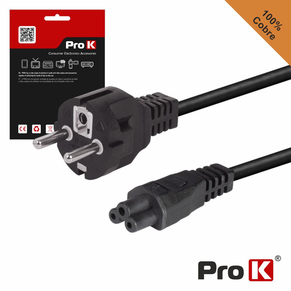 Cabo Alimentação Schuko Macho / Iec C5 Fêmea 3m PROK