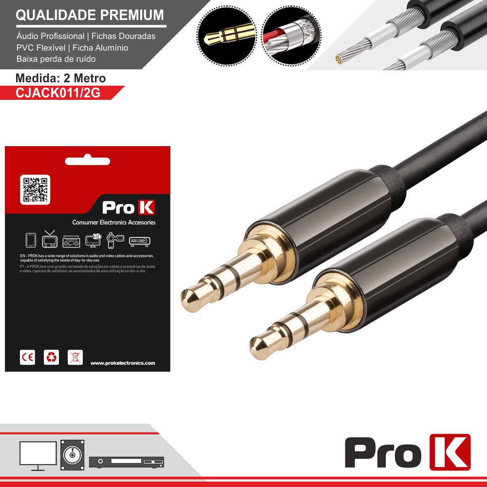 CJACK011/2G Cabo jack 3.5mm macho / macho 2m Prok