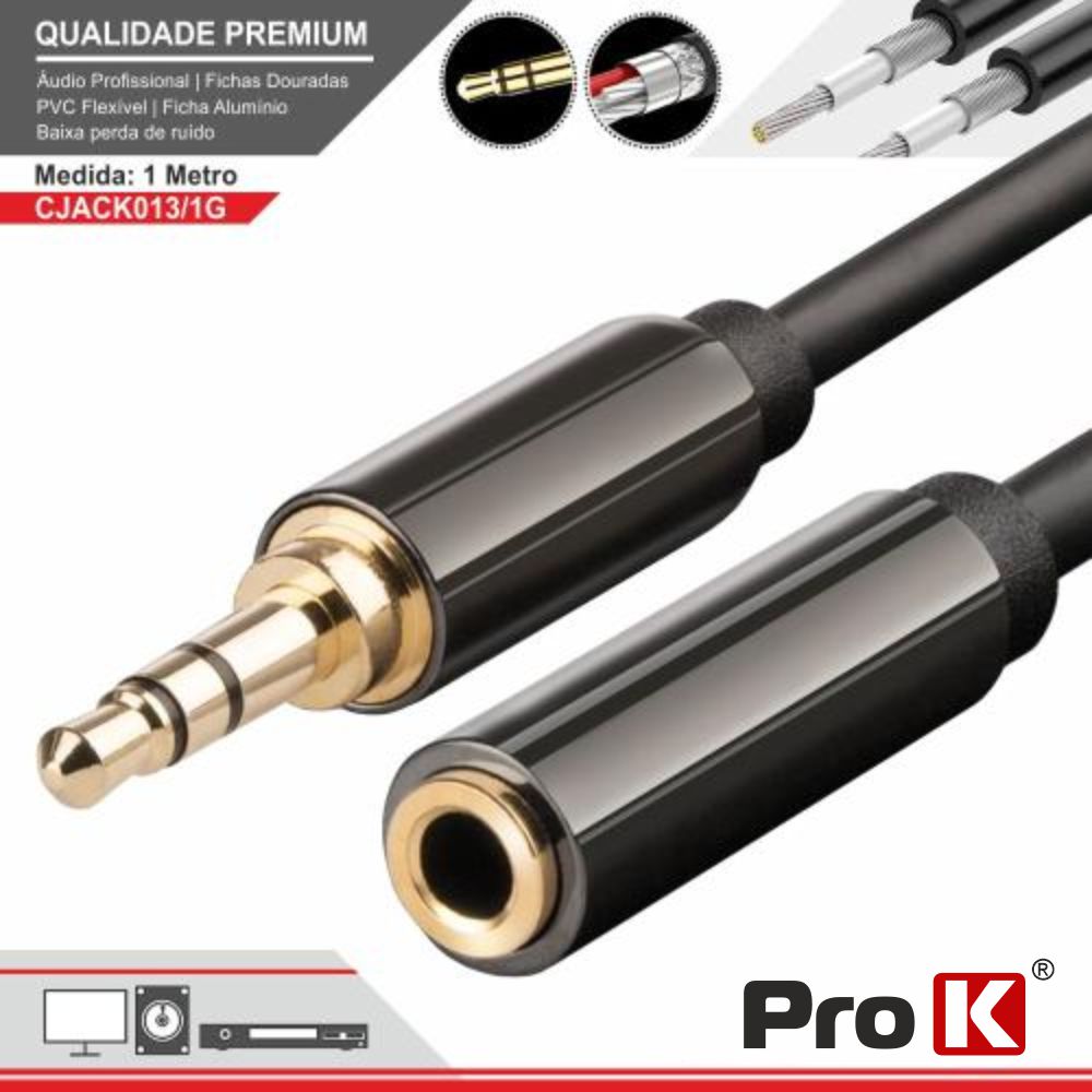 CJACK013/1G Cabo jack 3.5mm macho / jack 3.5mm femea 1m st prok