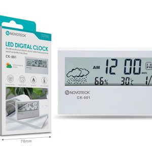 Relógio Digital LED Multifuncional NOVOTECK CK-001 Alarme e Funções de Temperatura e Umidade Branco