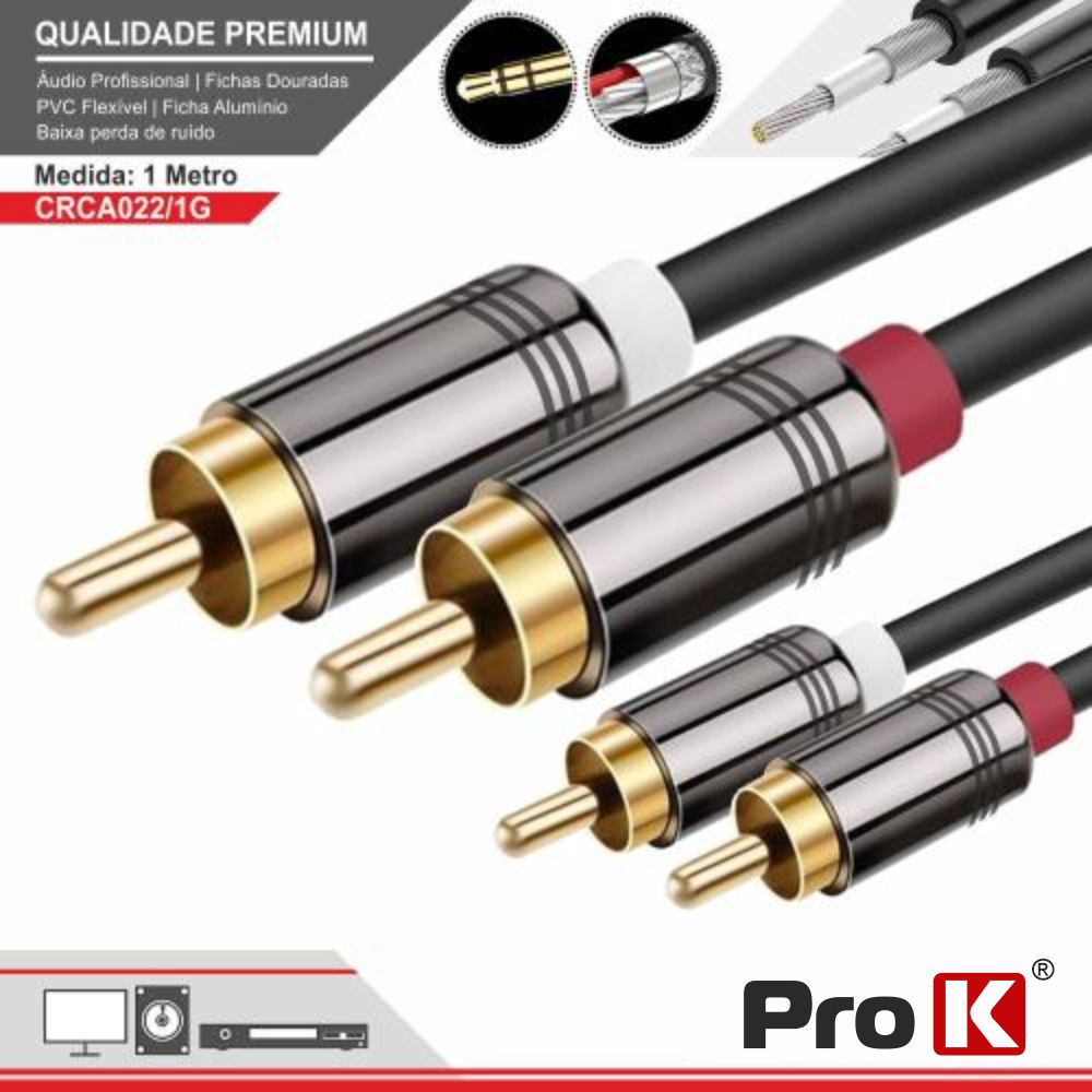CRCA022/1G Cabo 2-RCA Macho / 2-RCA Macho Dourado 1M