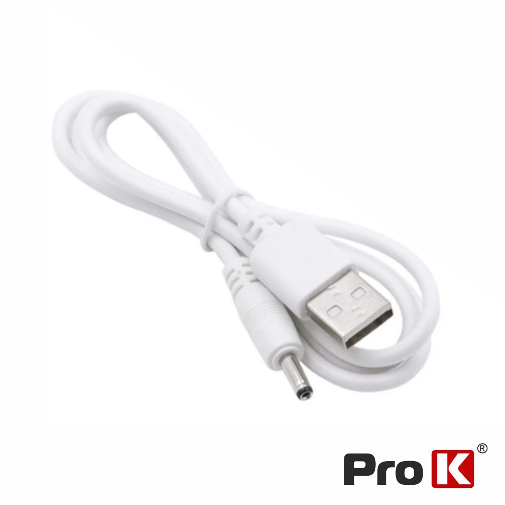 Cabo Alimentação USB-A 2.0 / DC 3.5mm Branco PROK