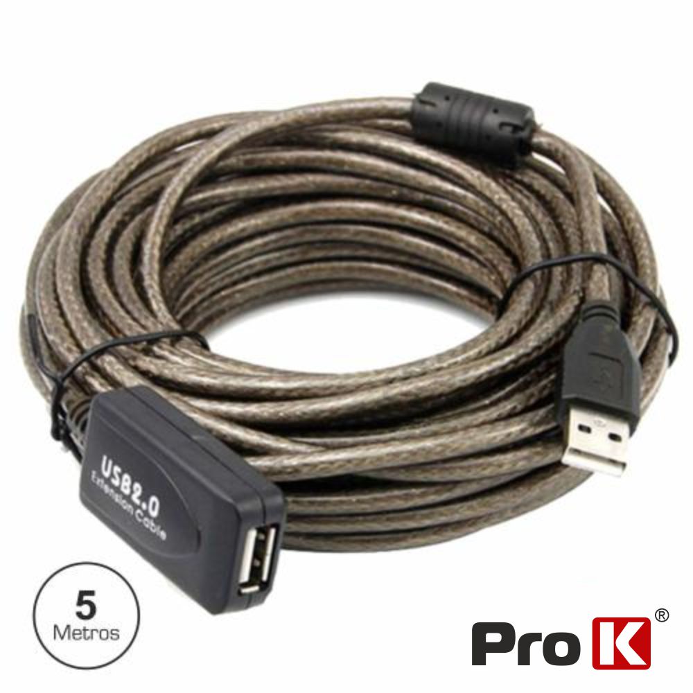 CABO USB-A 2.0 MACHO / USB-A FÊMEA AMPLIFICADO 5M PROK