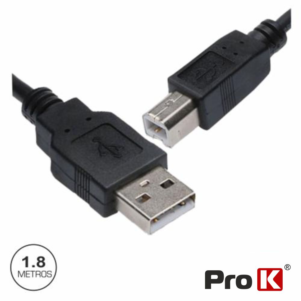CUSB349 CABO USB-A 2.0 MACHO / USB-B MACHO PRETO 1.8M PROK