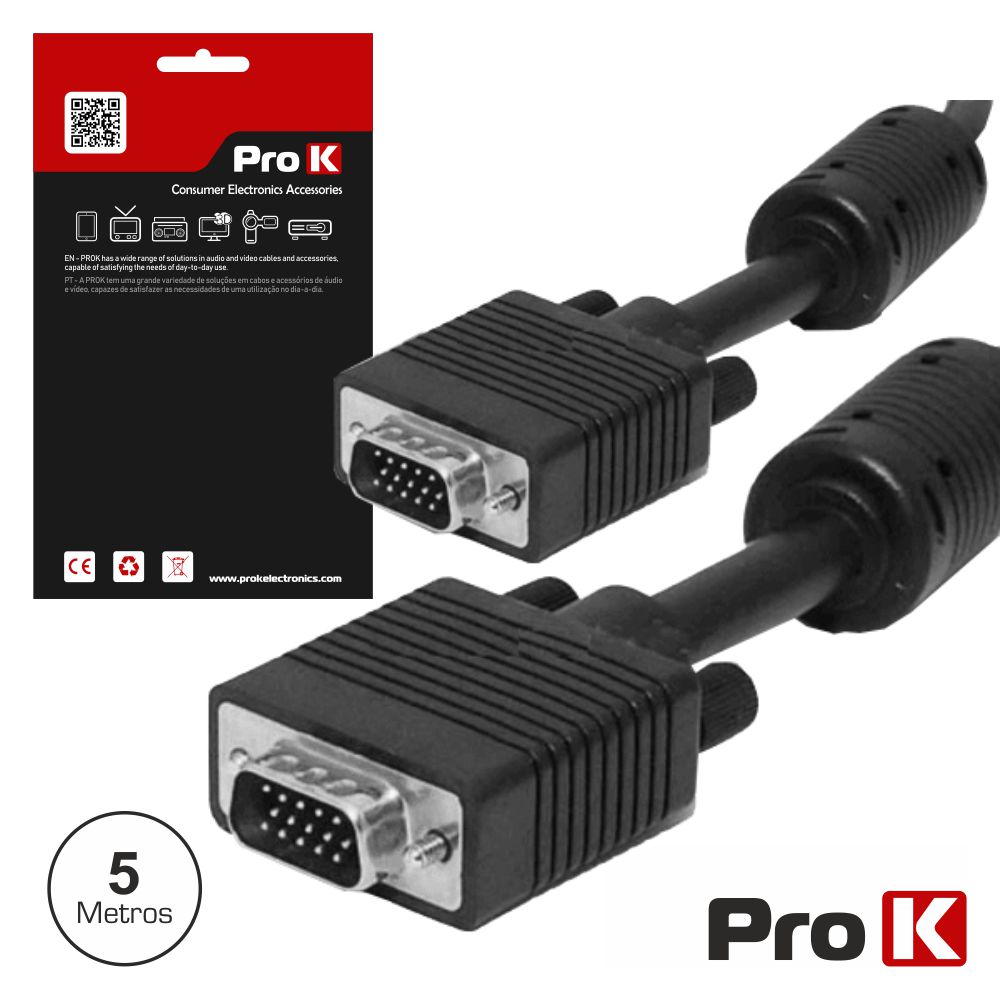 CVGA05A Cabo VGA macho / macho 5 mts. dourado c/ filtros PROK