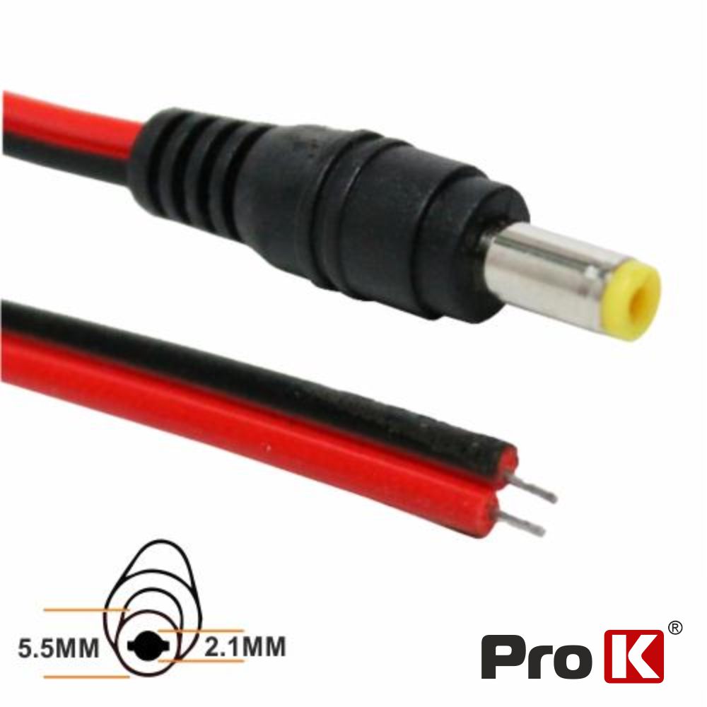 FICHA ALIMENTAÇÃO DC FÊMEA 5.5X2.1MM 12MM C/ CABO PROK