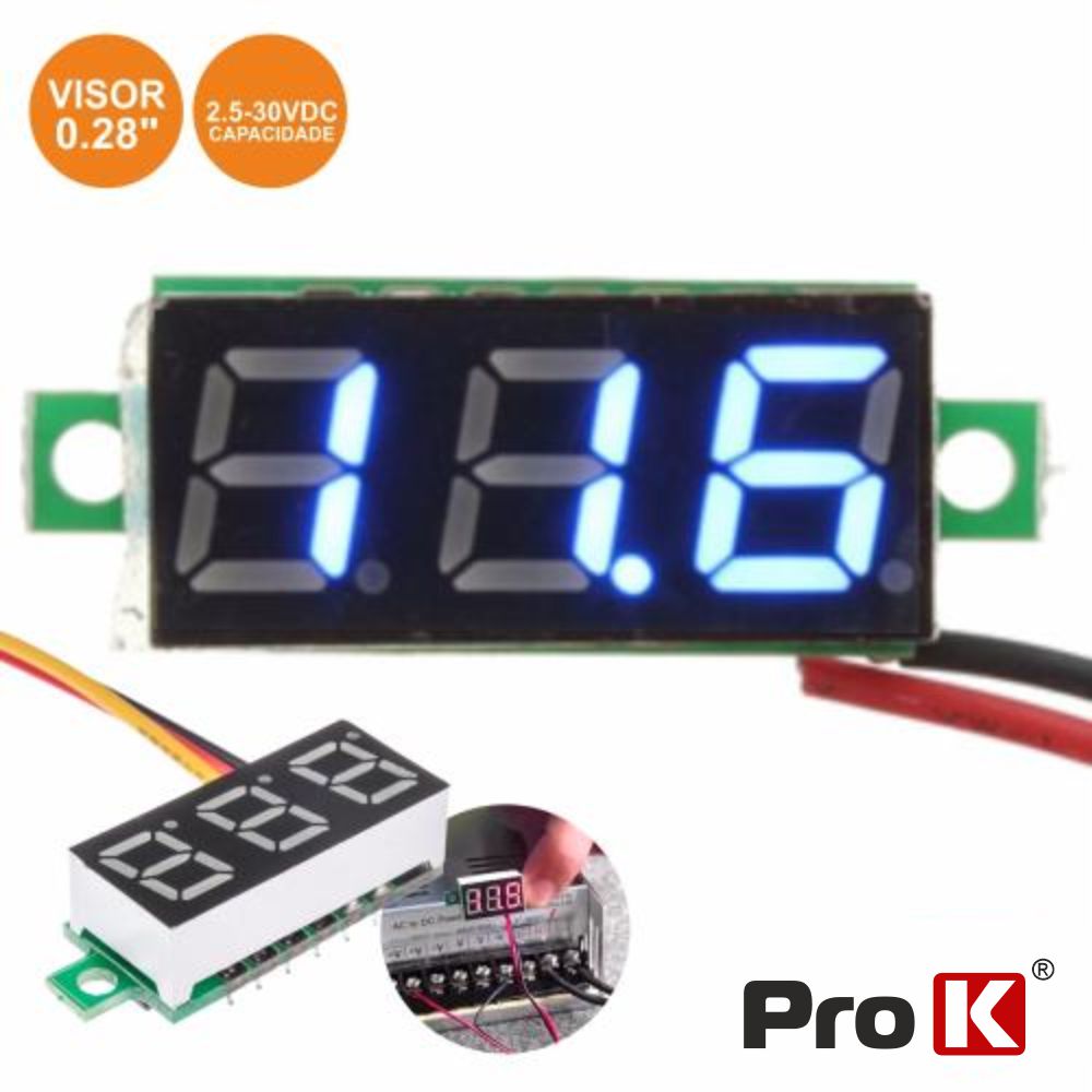 VOLTIMETRO DIGITAL LED AZUL 2.5V-30VDC PROK