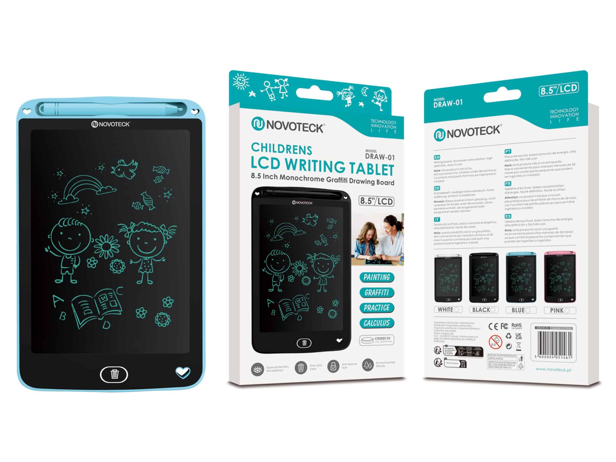 Tablet de Escrita LCD para Crianças - 8,5'' Polegadas, DRAW-01 Azul