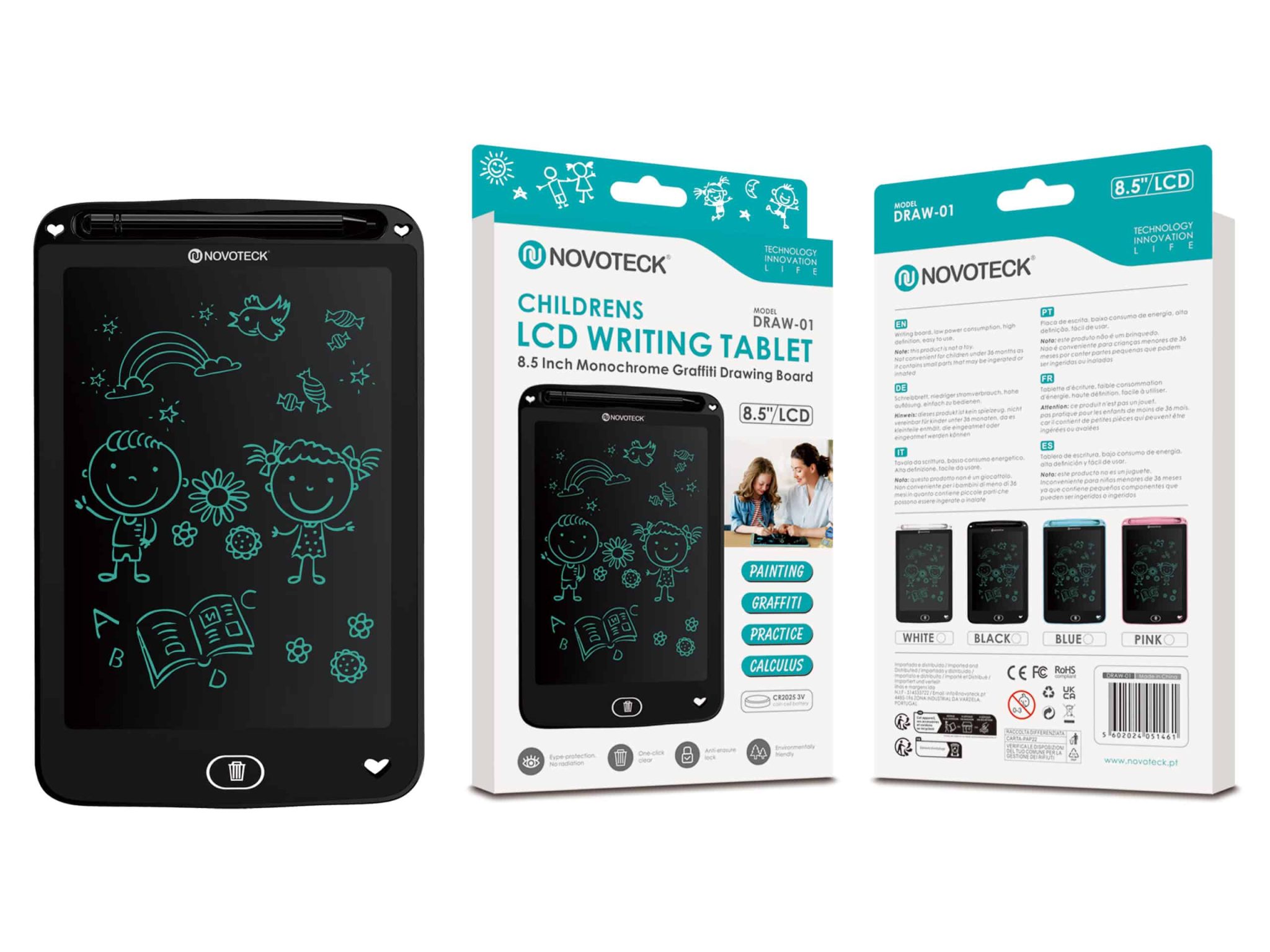 Tablet de Escrita LCD para Crianças - 8,5'' Polegadas, DRAW-01 Negro