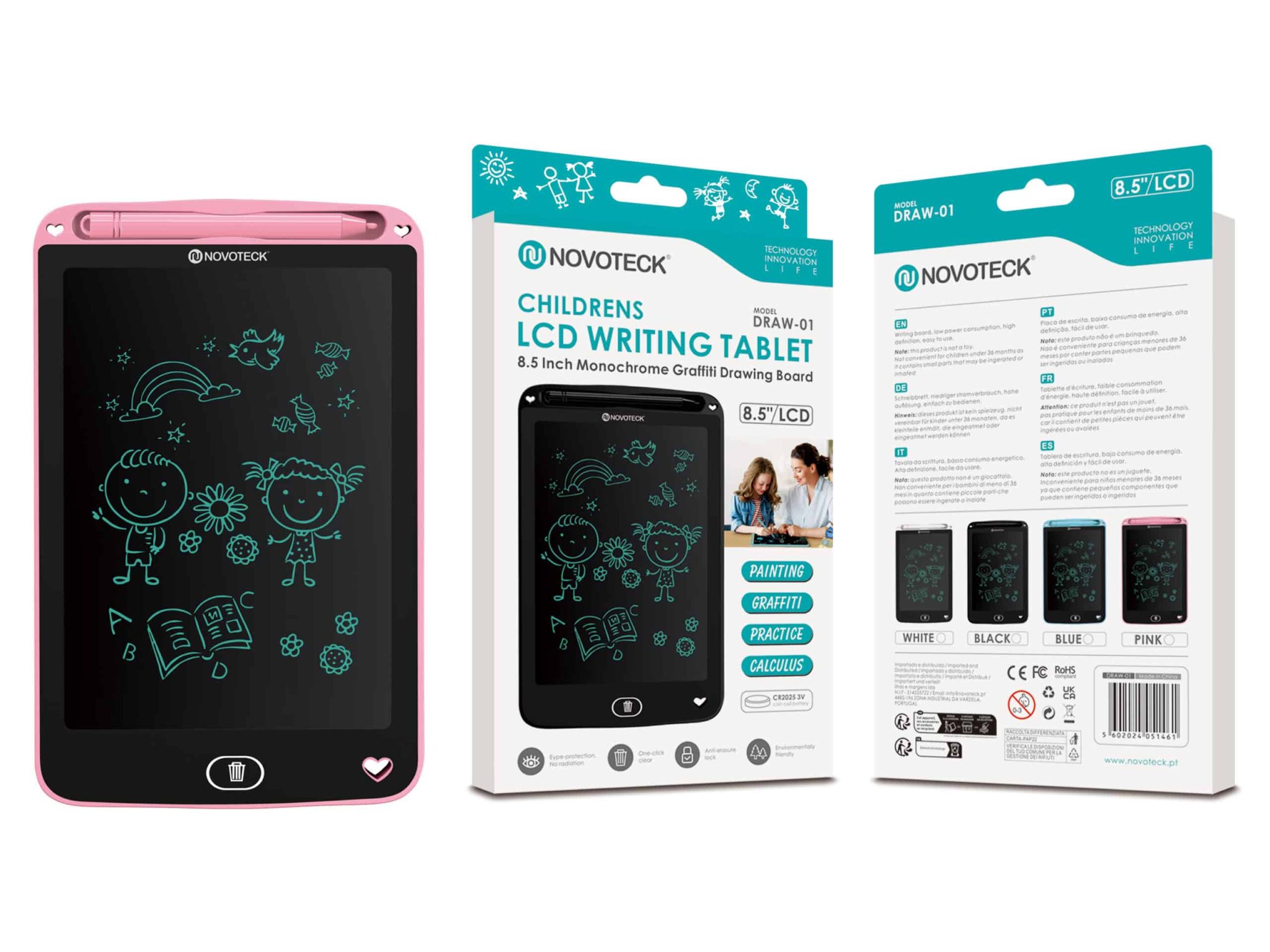 Tablet de Escrita LCD para Crianças - 8,5'' Polegadas, DRAW-01 Rosa