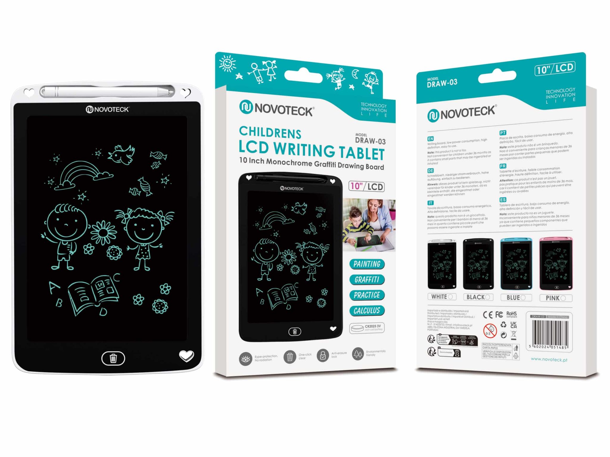Tablet de Escrita LCD para Crianças - 10'' Polegadas, DRAW-03 Branco