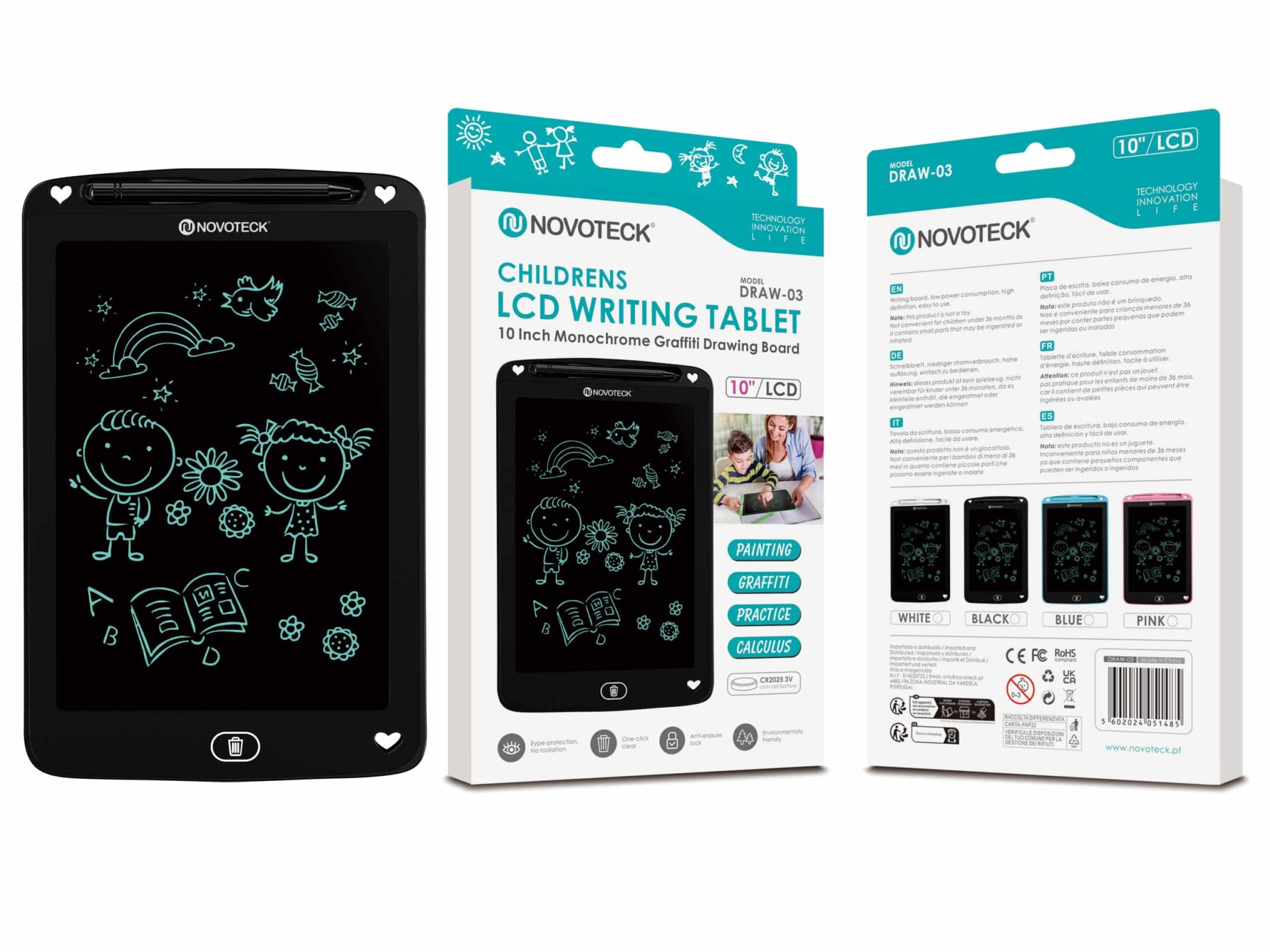 Tablet de Escrita LCD para Crianças - 10'' Polegadas, DRAW-03 Negro