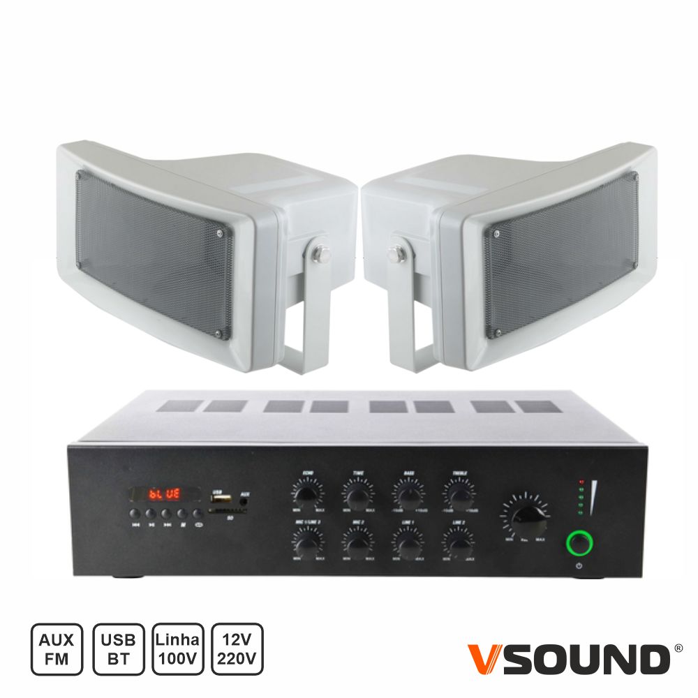 Sistema de Som Amplificado 120W 220V/12V FM/BT/USB/SD VSOUND