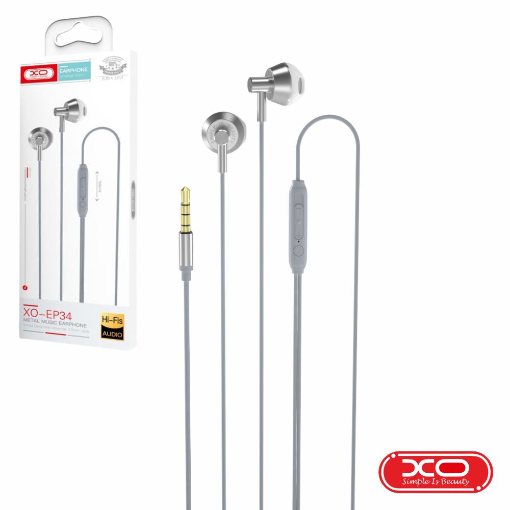 Auscultadores Stereo Jack 3.5mm  C/ Microfone Prateado XO