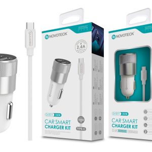 Kit Carregador Automóvel 2.4A 2 USB Branco com Cabo Type-C Q-001T