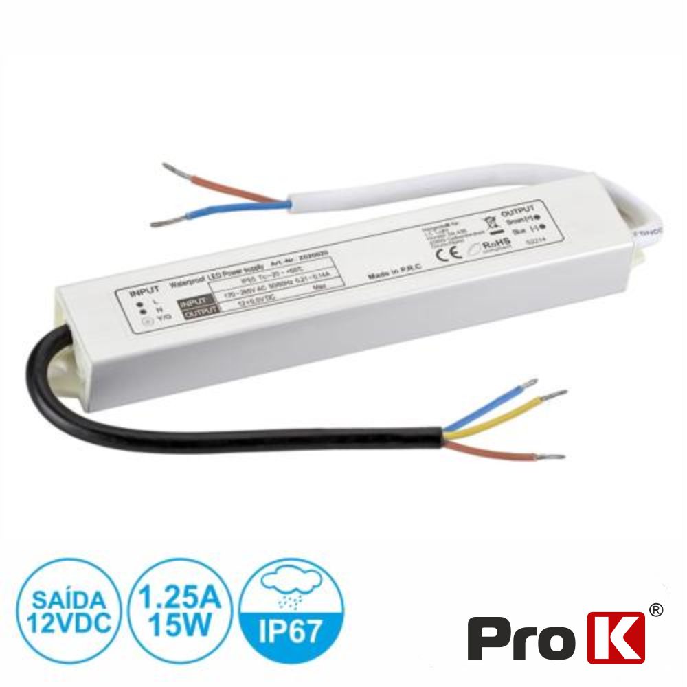 FONTE DE ALIMENTAÇÃO ESTANQUE 12V 1.25A 15W IP67 PROK