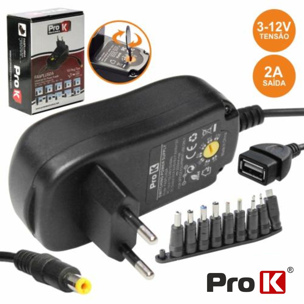 ALIMENTADOR COMPACTO COMUTADO 3-12V 2A 24W PROK