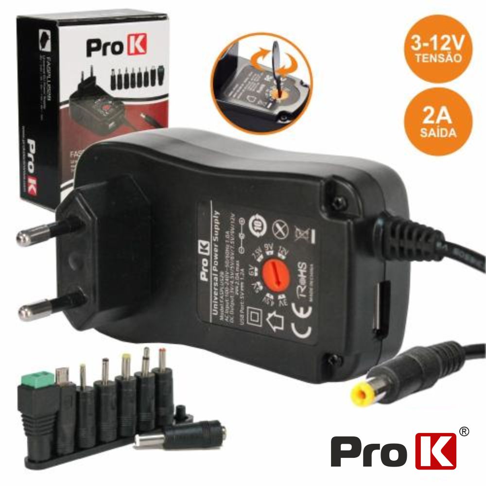 ALIMENTADOR COMPACTO COMUTADO 3-12V 2A 24W PROK